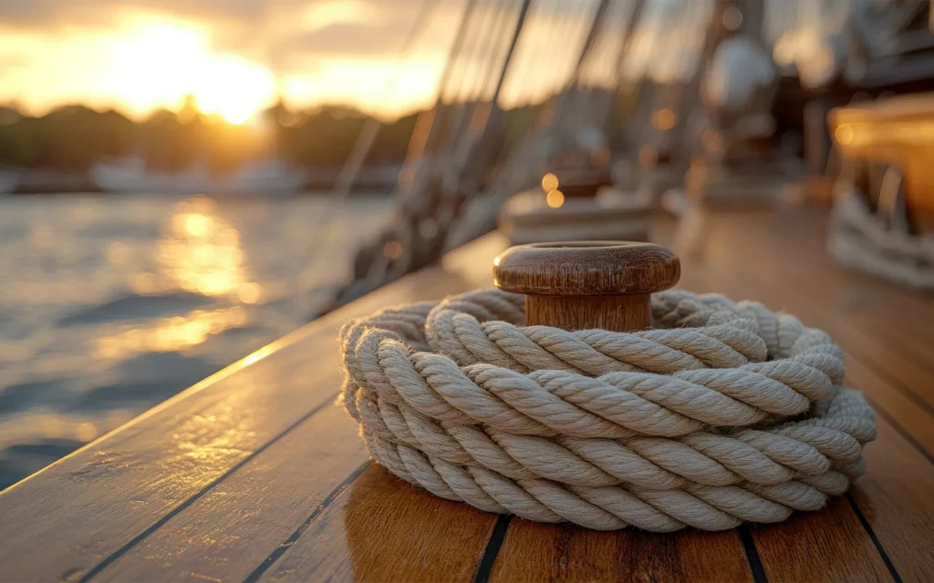 Boat and ropes representing steering in the right direction